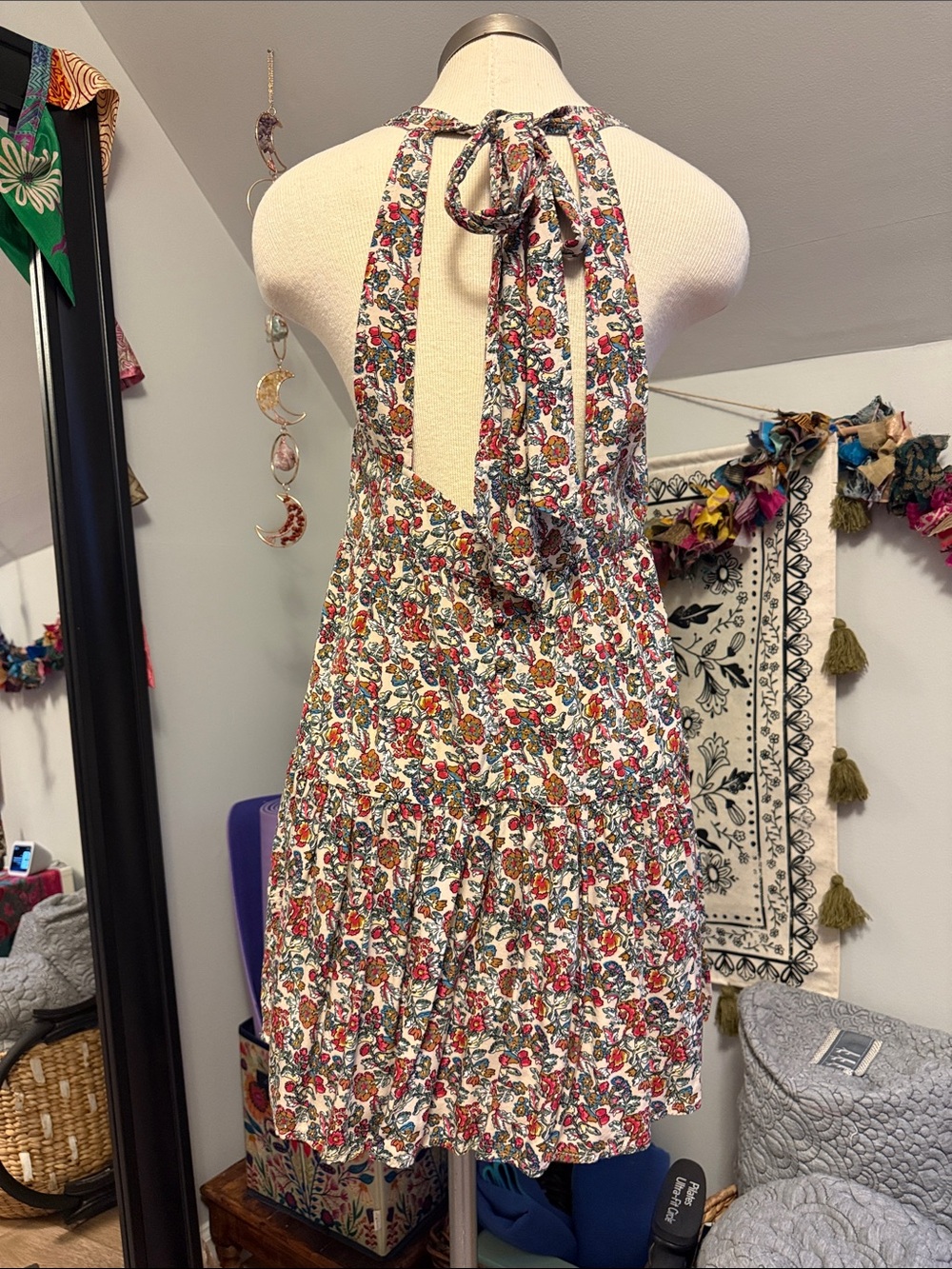 NATURAL LIFE Floral Mini Dress in White with Red and Green Accents - Picture 3 of 8